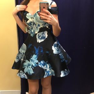 NWT Gorgeous Dark dress with blue flowers on it!